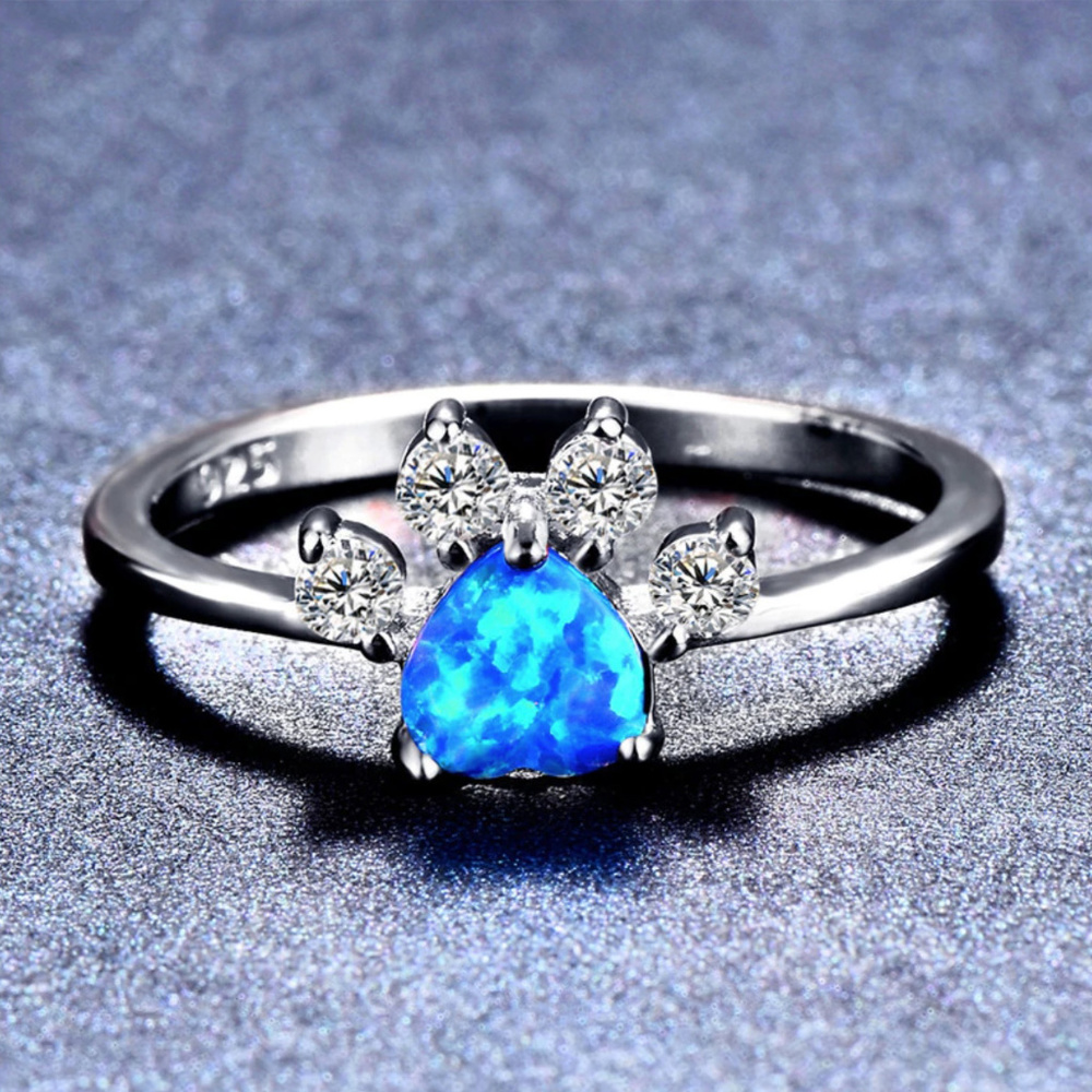 COMING SOON! Sterling Blue Opal Paw Ring sz. 5 & 7